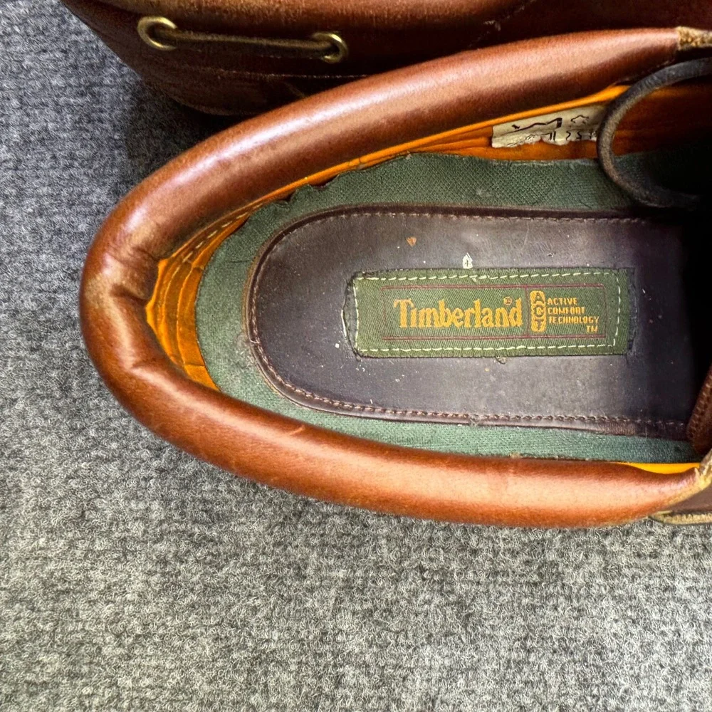 Vintage Timberland 3 Eye Lug Boat Shoes Mens 11 M Brown Leather Moc Toe 32015